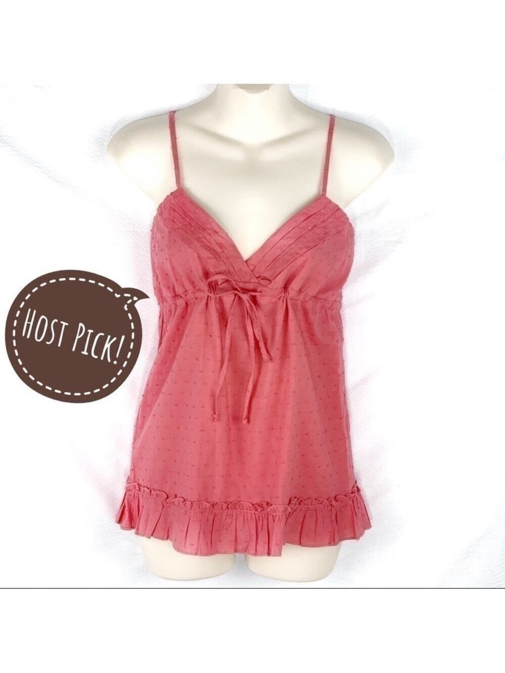 New-pathway LA Boutique Brand, Swiss Dot Cotton, Strappy  Front Tie Camisole Top